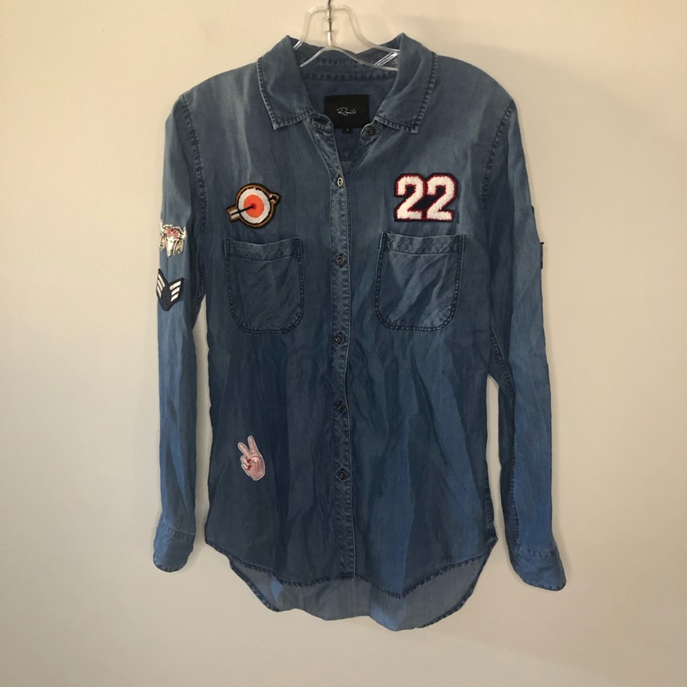Rails Chambray Blue Button Down With Patches S - image 2